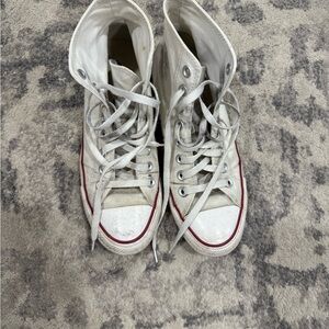 White High-Top Sneakers with Red Trim